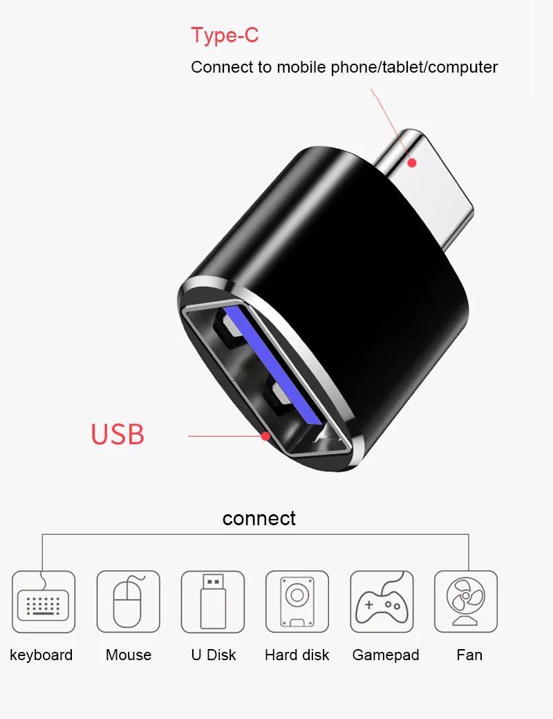 Mini USB Type C Adapter Male To USB 3.0 Female OTG Cable Converter Adapter Compatible With MacBook Pro/Air And Smartphones female usb to male phone jack adapter