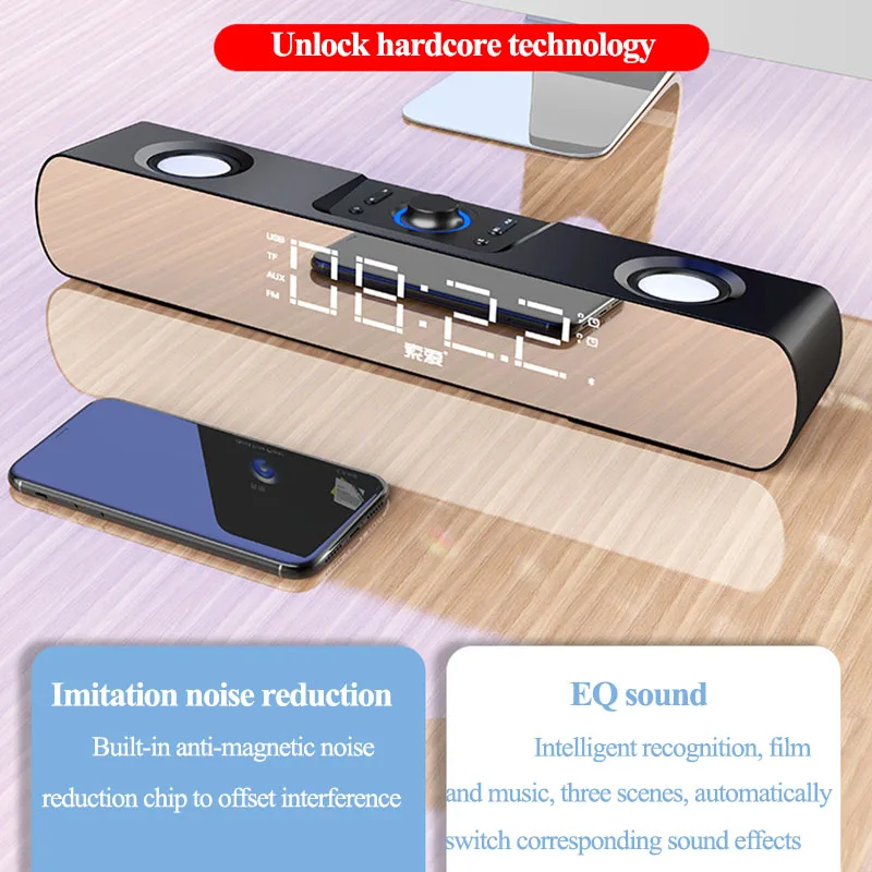 US $34.29 - 45.42 SOAIY multimedia bluetooth speaker subwoofer with LED display Clock soundbar for TV computers louldspeaker for home theater