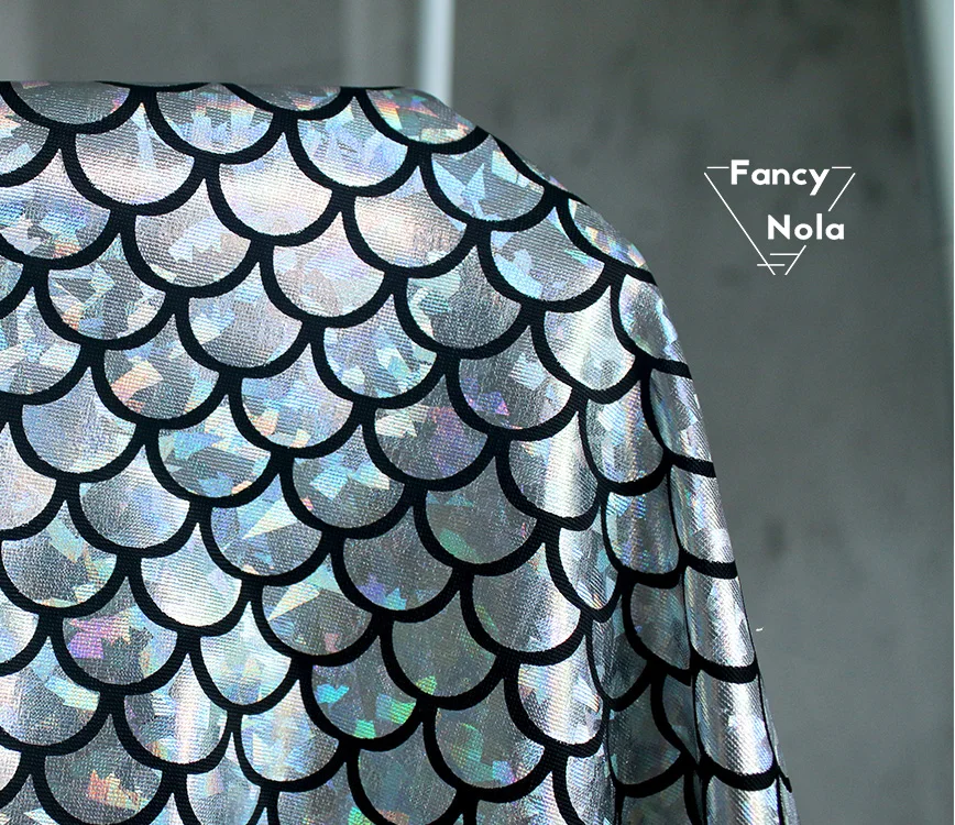 Растягивающийся градиентный переливающийся дизайнерский тканевый рисунок рыбьей чешуи зеркальное покрытие одежды многоцветная фоновая ткань CG024