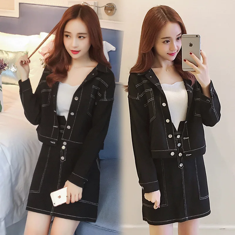 

Large Size Dress 2019 Autumn Clothing New Style Large GIRL'S Size Western Style Set by Age Jeans Coat Skirt Two-Piece Set