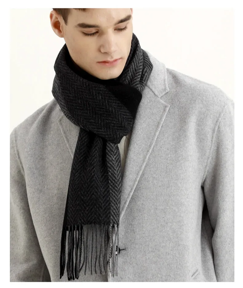 Шерстяной шарф для мужчин, зимний шерстяной шарф в полоску, однотонный клетчатый теплый длинный мягкий роскошный классический кашемировый зимний шарф для мужчин, зимний