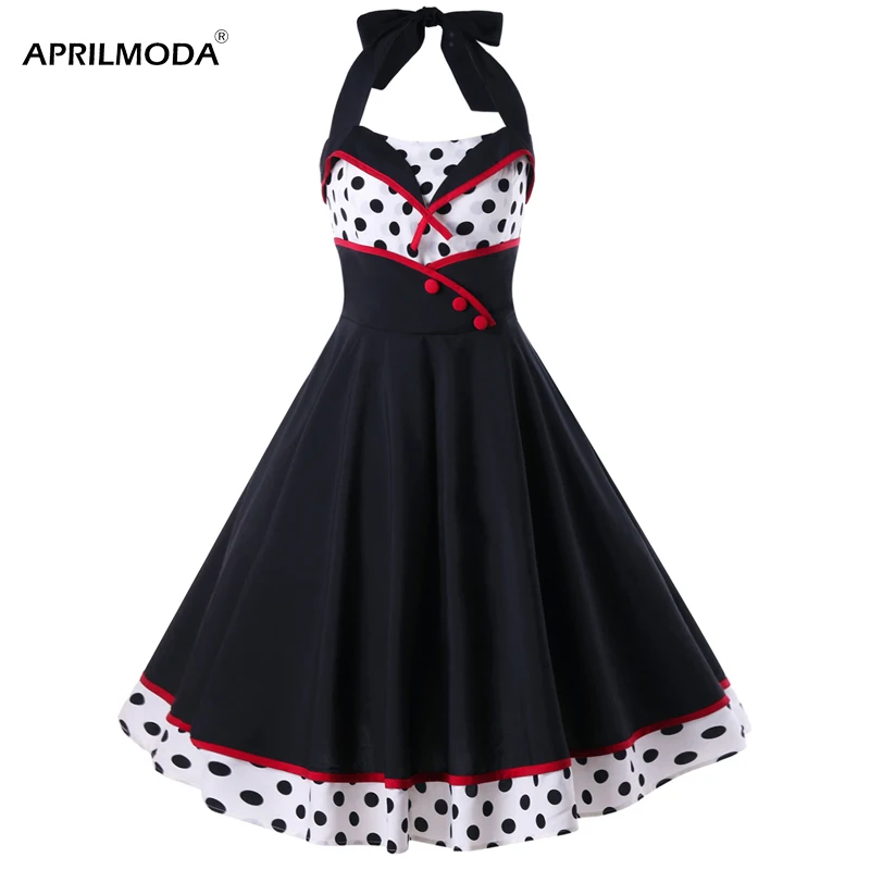 Сексуальный Pin up 50s платье Детская одежда с узором в горошек черный Белый Цвет