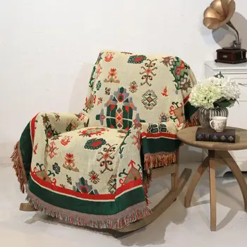

Bohemian Chenille Towel Blanket for Couch Sofa Decorative Slipcover Throws Plaid Rectangular Boho Stitching Travel Plane Blanket
