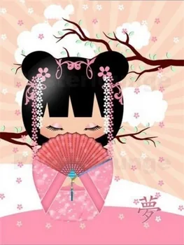 

JMINE Div 5D Japanese doll flower pink Full Diamond Painting cross stitch kits art High Quality Cartoon 3D paint by diamonds