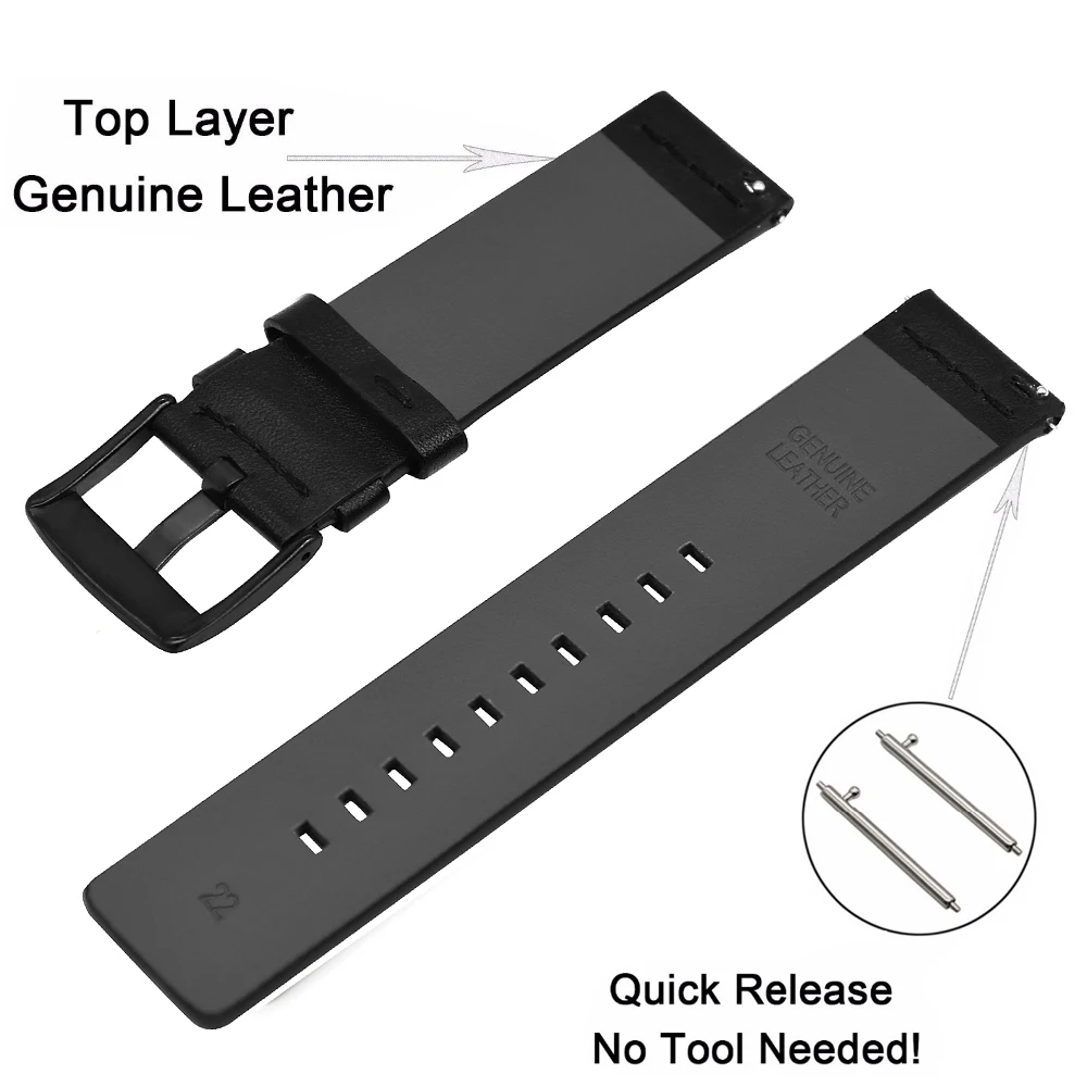 Настоящий классический кожаный ремешок для Xiaomi Huami Amazfit Bip 20 мм 22 мм для samsung Galaxy watch носимый браслет для наручных часов