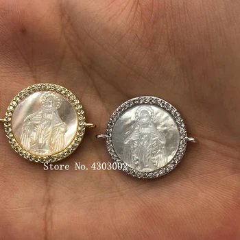 

20pcs/lot 15mm Natural AAA CZ Lady of Grace Mother of Pearl Shell Pendant for Bracelet Grace Pearl Shell MOP Charms