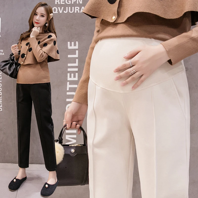 Autumn Thick Woolen Elastic Maternity Pants-1