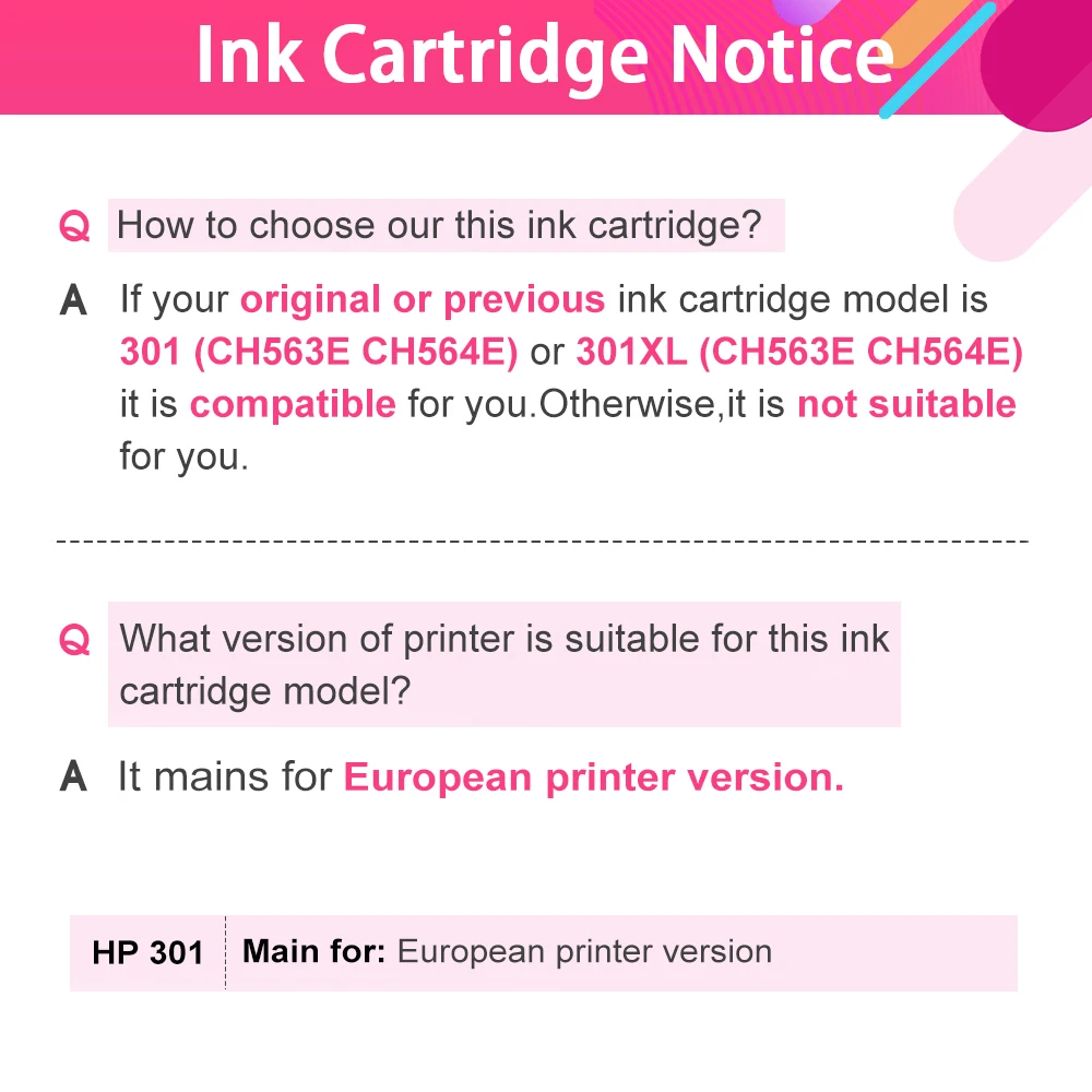 QSYRAINBOW сменный картридж для принтера для HP301 с чернилами HP Deskjet 1050 2050 2050s 3050 для Envy 4500 4502 4504 5530 5532 5539