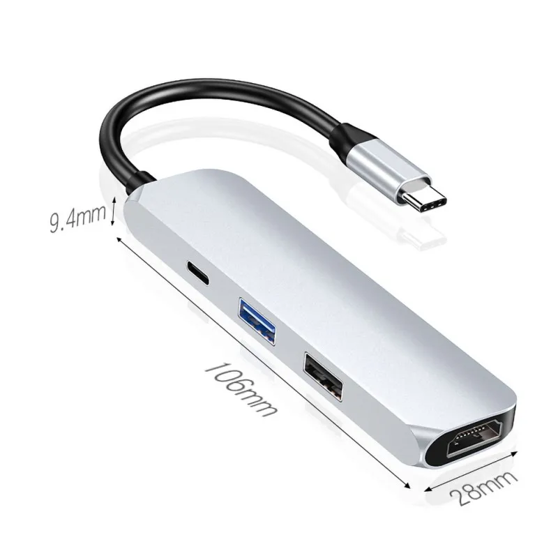 

4 In 1 Type C Hub USB 3.0 5Gbps 4K HD Clear HDMI PD Fast Charging Converter Adapter