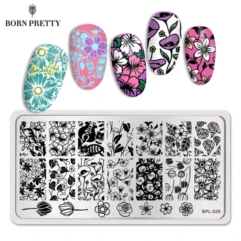 

BORN PRETTY Flower Theme Nail Stamp Template Rectangle Stamping Plates Image Nails Printing Tools 12 x 6cm