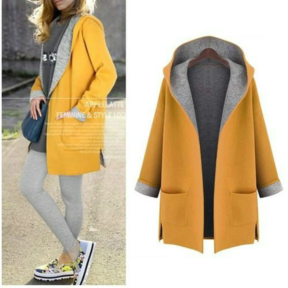 

Large Size Windbreaker New Loose Cardigan Hooded Collar Autumn and Winter Women's Fat Mm Woolen Coat