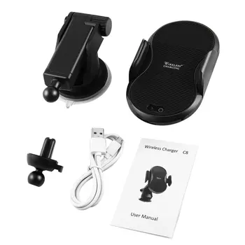 

C8 Auto Infrared Sensor Wireless Car Phone Charger Telescopic Handle Fast Charging Pad Universal Qi Standard Car Charger