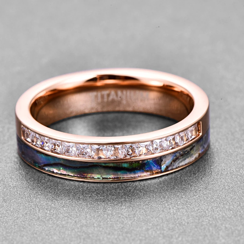 Nuncad 6 мм кольцо из нержавеющей стали с кристаллами розового золота для мужчин и женщин Natual Shell квадратное CZ каменное кольцо Свадебные украшения подарок полный размер