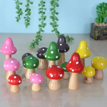 

3pcs/set Cute Solid Wood Mushroom Ornaments Mini Mushroom DIY Craft Home Garden or Miniature Potted Plants Decoration