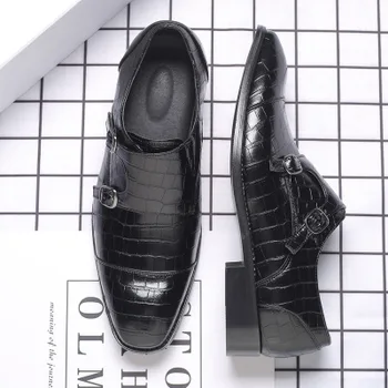 

2020 New Fashion Men Dress Leather Shoes Pointer Toe Plaid Shoes Business Formal Party Wedding Man Leather Shoes Plus Size 38-48