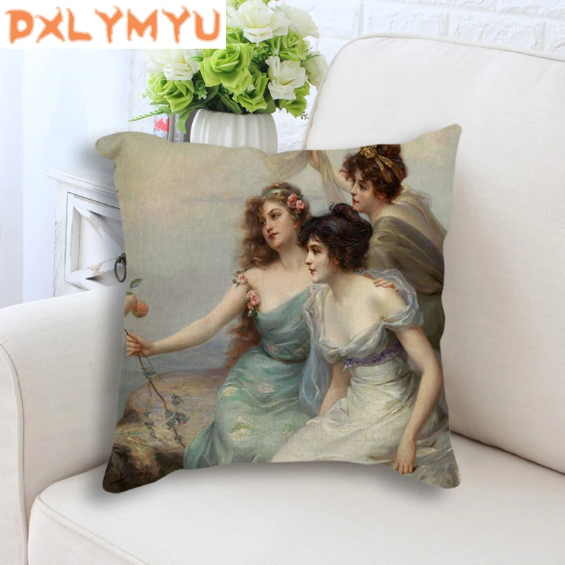 Retro Pillow Case European Lady Portrait Print Linen Cushion Cover Home Decorative Pillows Throw for Sofa Bedroom | Дом и сад