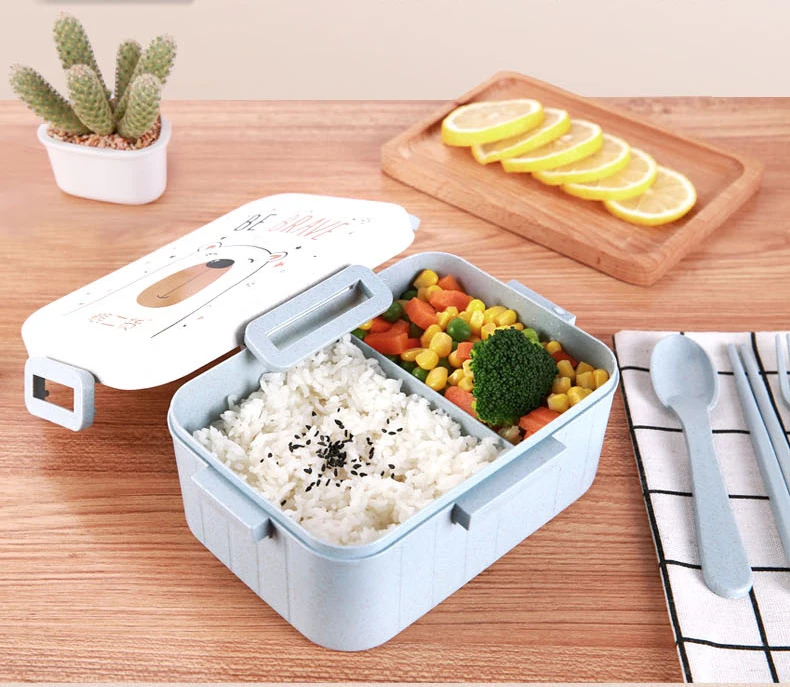 BPA бесплатно мультфильм Ланч-бокс экологичный Пшеничная солома прекрасный Bento box Microwaveble столовая посуда контейнер для хранения еды для детей
