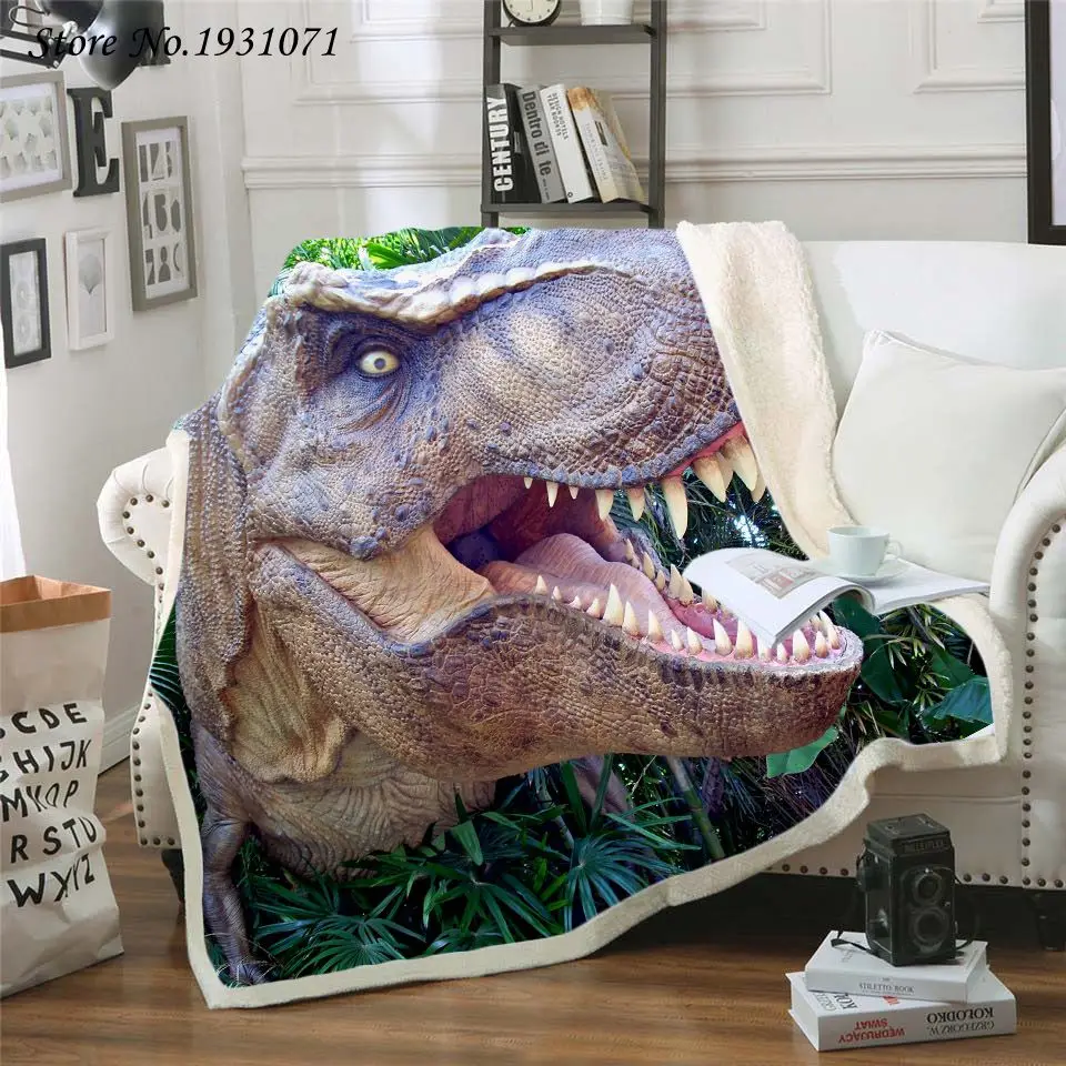 Dinosaur Jurassic 3D Printed Fleece Blanket for Beds Thick Quilt