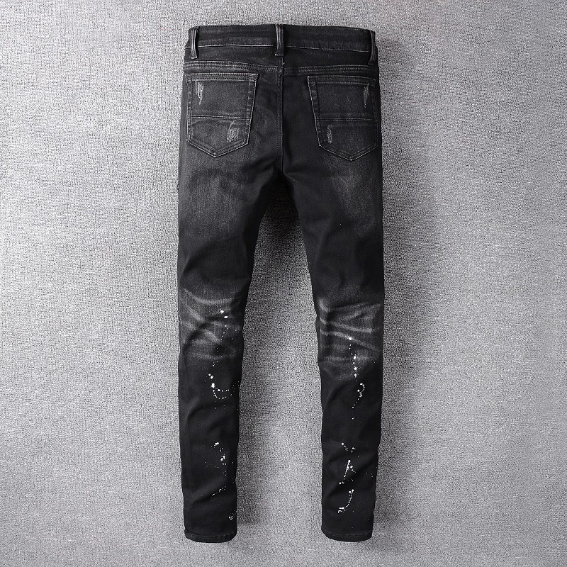 Sokotoo мужские черные рваные джинсы с вышивкой в виде птицы, уличная одежда с дырками, лоскутные Стрейчевые джинсовые штаны, обтягивающие узкие брюки