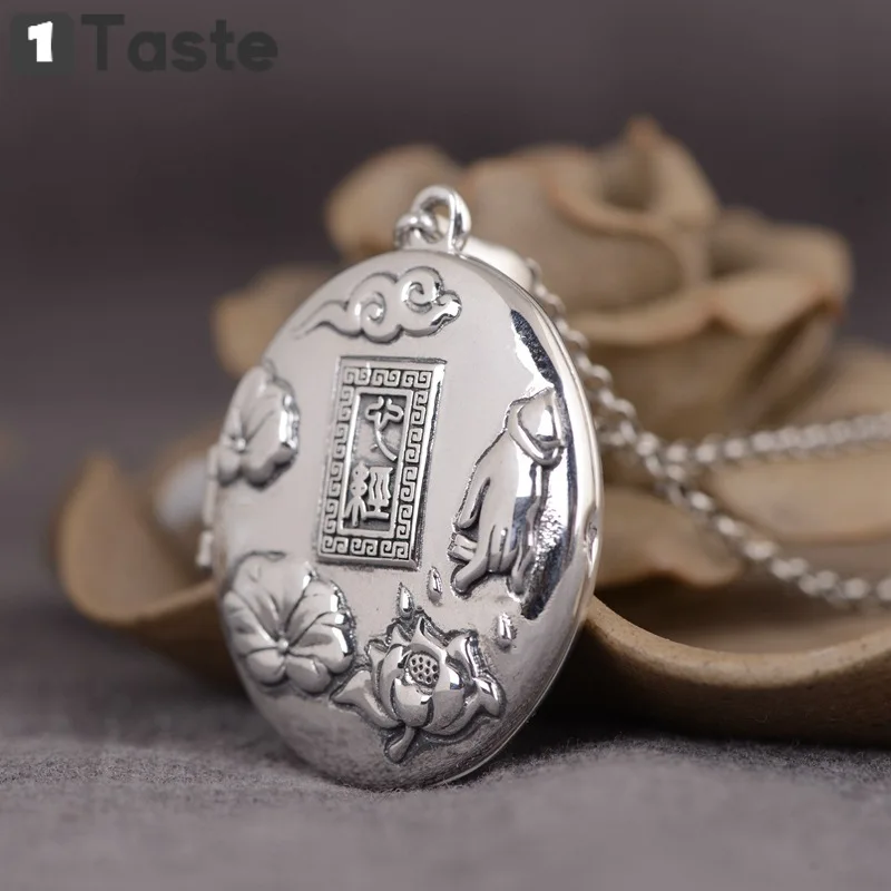 Один вкус Будда медальон S925 серебро Лотос сердце Сутра женский кулон шесть