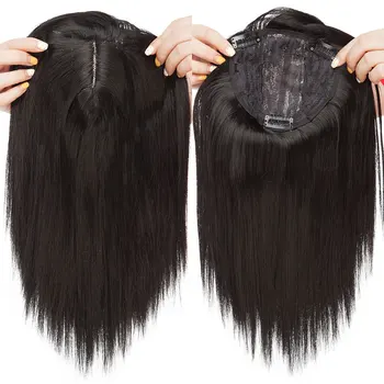 S-noilite 10inch 4*2 toupee hair extension Synthetic clip in topper hair with bangs straight top hair hairpiece for women beard 3