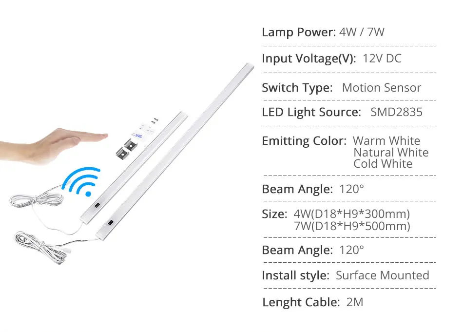 4W7W LED Under Cabinet Light Bar Motion Sensor Display Case Wardrobe Night Lights Cabinet Lamp Cupboard Indoor Lighting (5)