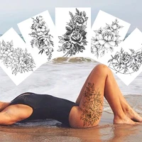 Sexy Flower Temporary Tattoos For Women Body Art Painting Arm Legs Tattoos Sticker Realistic Fake Black Rose Waterproof Tattoos 1