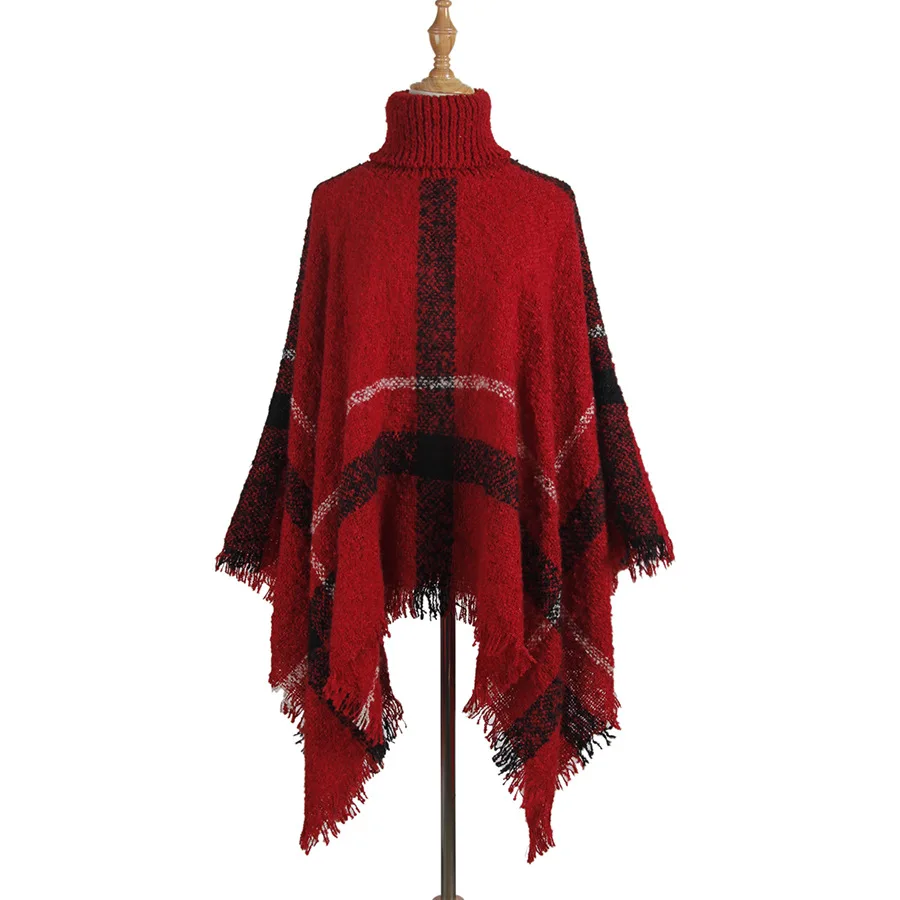 Новые осенние зимние женские винтажные пуловеры, свитер, Модный повседневный полосатый платок с кисточками, свитер с высоким воротником - Цвет: Красный