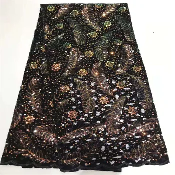 

Latest African Mesh Lace Fabric With Sequins French Tulle Lace Fabric Embroiderey Velvet Lace For Nigerian Evening Party