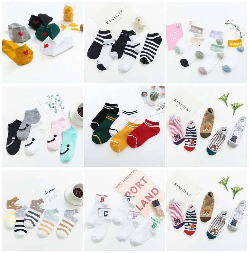 

5 Pairs Summer Korea Casual Socks Women Invisible Boat Socks Shallow Mouth Breath Calcetines Cotton Socks Dropship