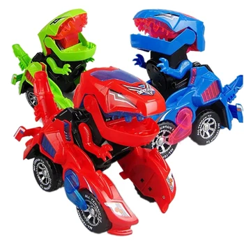 

New Deformation Electronic Dinosaur Car Toy Universal Wheel Transformation Robot Vehicle with Lights Sounds Gift for Kids(Color