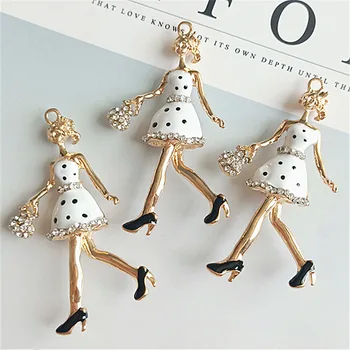 

10pc/lot Fashion girl Rhinestone Enamel Charms Pendant for keychain or Braclets Jewelry finding DIY Craft