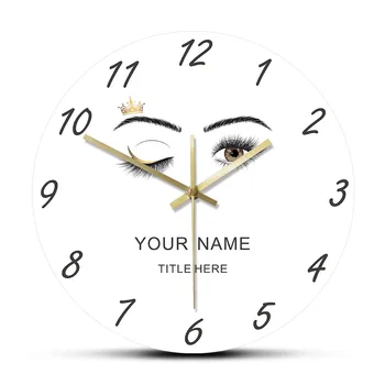 

Eyelashes Extensions Beauty Salon Studio Custom Wall Clock Lashes Queen Wink Eye Crown Eyebrows Makeup Art Personalized Clock