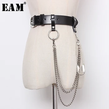 

[EAM] 2020 New Spring Summer Pu Leather Black Chain Split Joint Personality Long Belt Women Fashion Tide All-match JT474