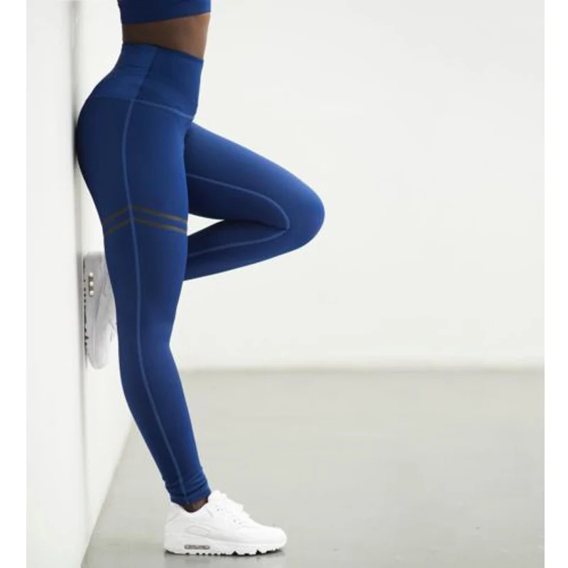 Womens Fitness Leggings Running Gym Sport High Waist Jogging Pants Trousers - Цвет: Синий