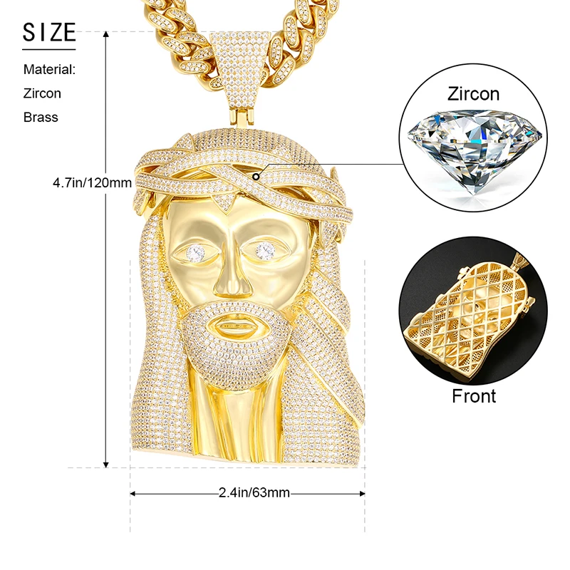 Super Big Gold Colour Jesus Copper Iced Out Cubic Zirconia
