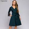 Capucines Elegant Lace Stitching V neck Woman Dress Autumn Wrist Sleeves Sashes Pockets Casual Dresses For Women Office Wear ► Photo 2/6