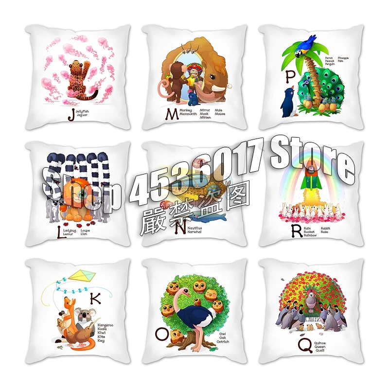 

Cute animal english alphabet Decoration Cushion Cover Cartoon Cushion Cover Christmas Pillow Case Linen Pillow Home Decoration
