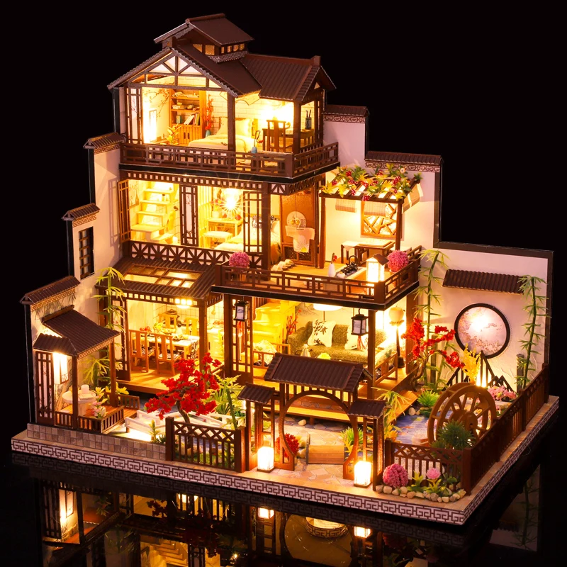 Homesen Casa de Bonecas Miniatura Diy Kit Casa de Bonecas de Madeira com  Móveis com Luz Led Música Doce Tempo : : Brinquedos e Jogos