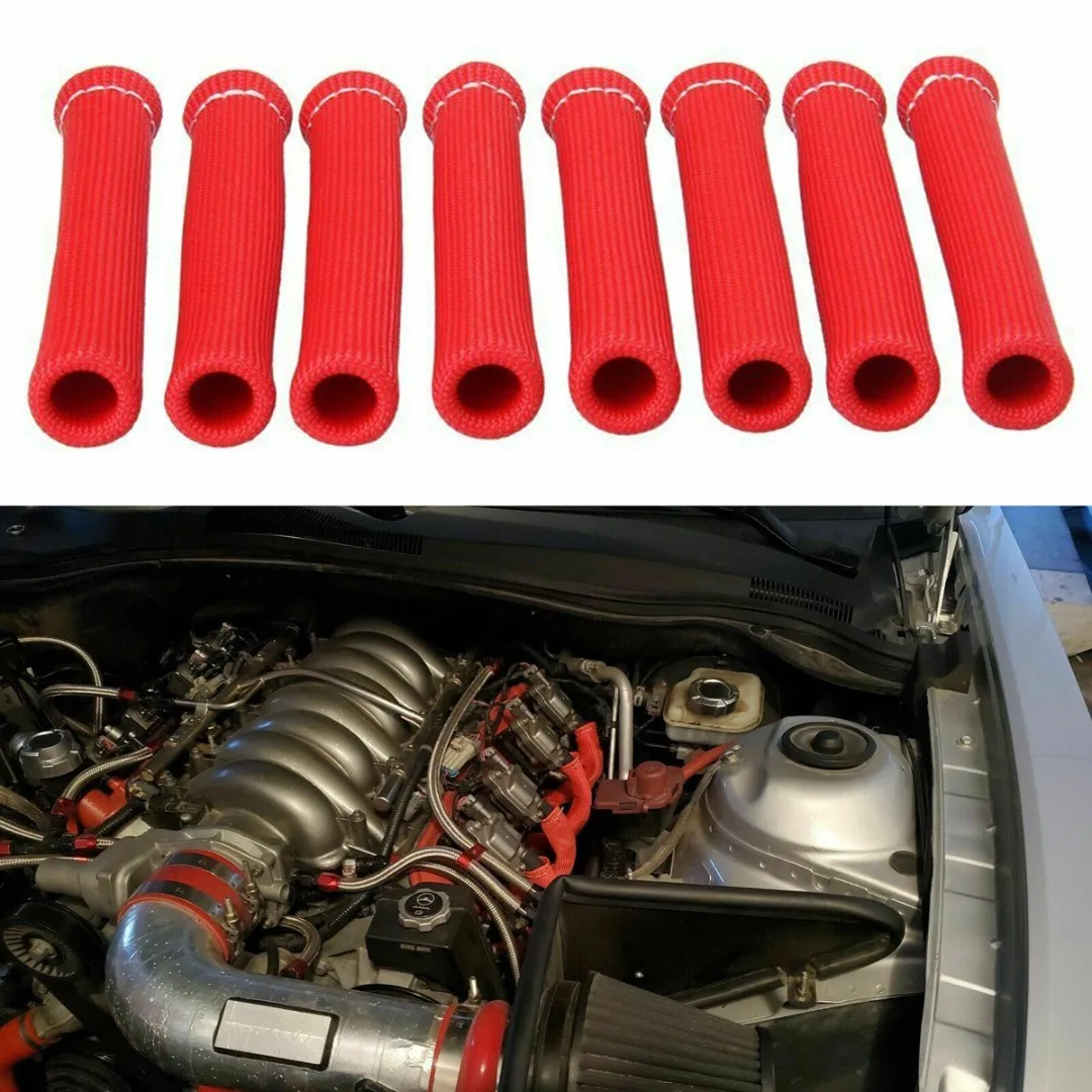 

Universal 8pcs Red 2500F Car Spark Plug Wire Boots Protector Sleeve Heat Shield Cover Car Spark Plug Harness Protector