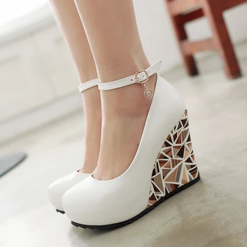 

JOUIR TALONS 2020 Dropship Big Size 43 Women Shoes Woman Elegant Round Toe Platform Wedges High Heels ankle-strap Pumps