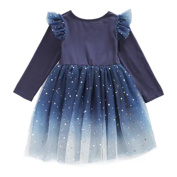 

Blue gradient starry dress age for 3- 12 yrs little girls 2020 new spring long sleeve lace Sequins ball gowns ruffle kids frocks