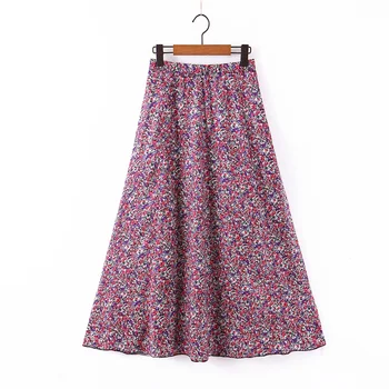 

2020 spring and summer new women's French retro high waist print wrinkle effect elastic waist mid-length skirt 09479056330