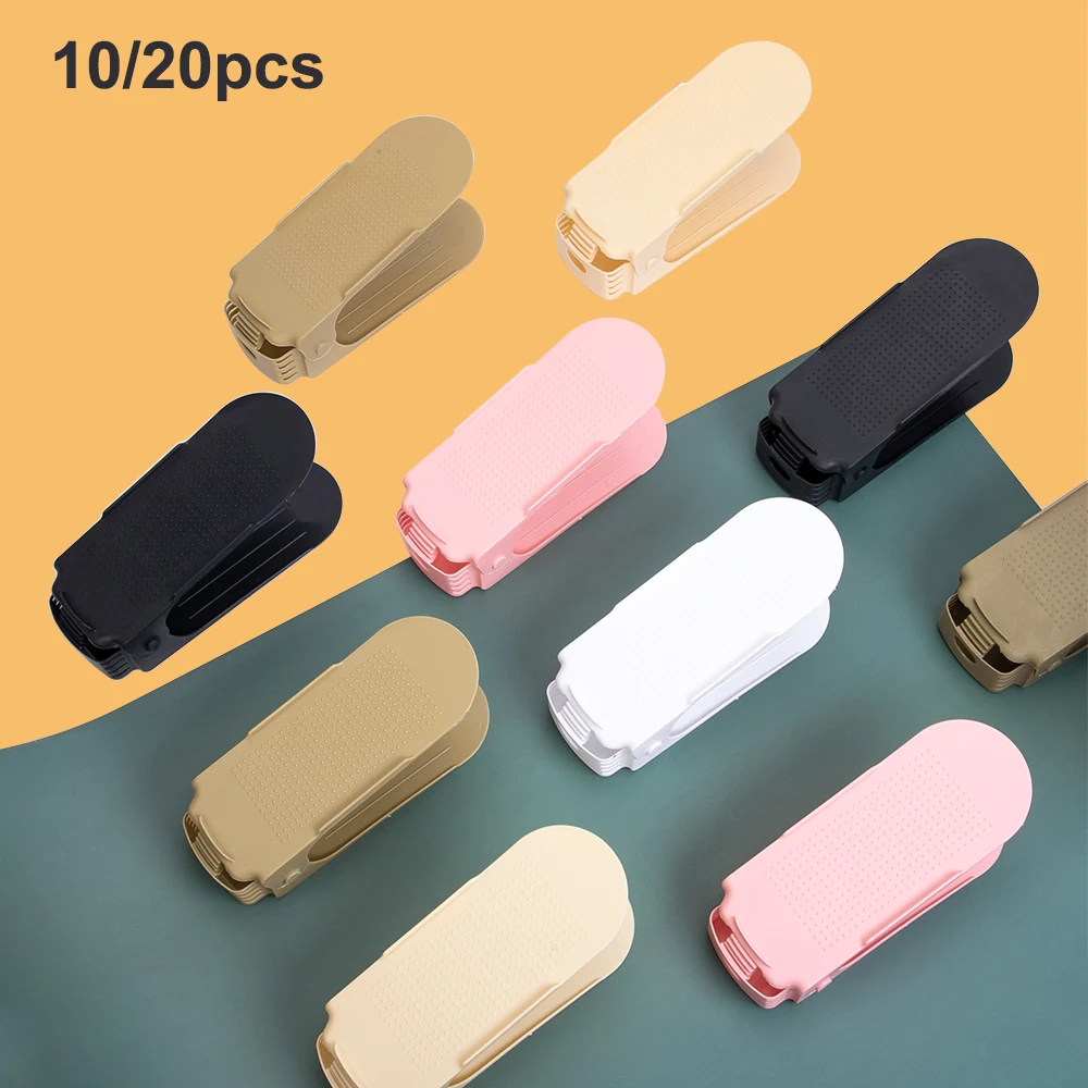 10/20pcs Shoe Organizer Storage Rack Adjustable Footwear Support Slot Shoebox Space Saving Cabinet Closet Durable Racks