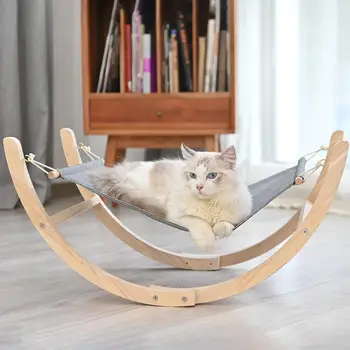 

S/L Cat Bed Solid Wooden Puppy Dog Bed Cat Hammock Durable Rocking Chair Rolling Swing Toy for Pet Puppy Dog Kitten 20E
