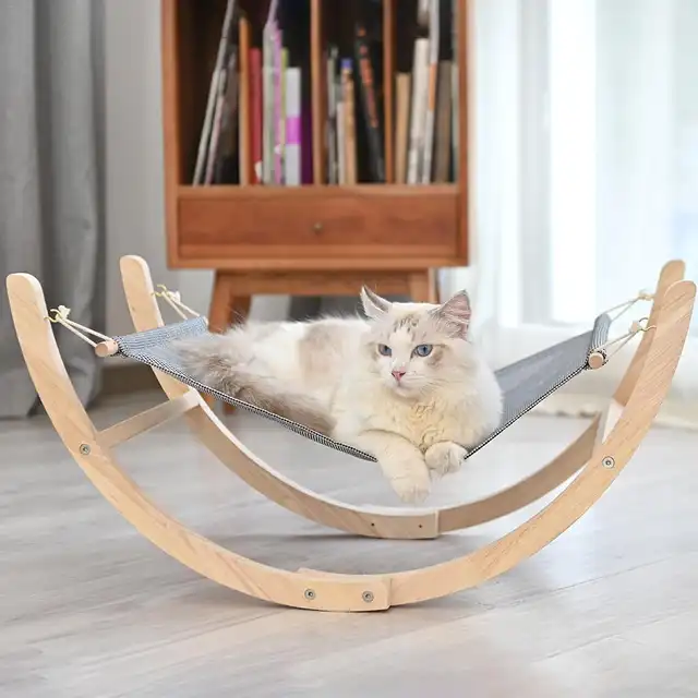 S L Cat Bed Solid Wooden Puppy Dog Bed Cat Hammock Durable Rocking