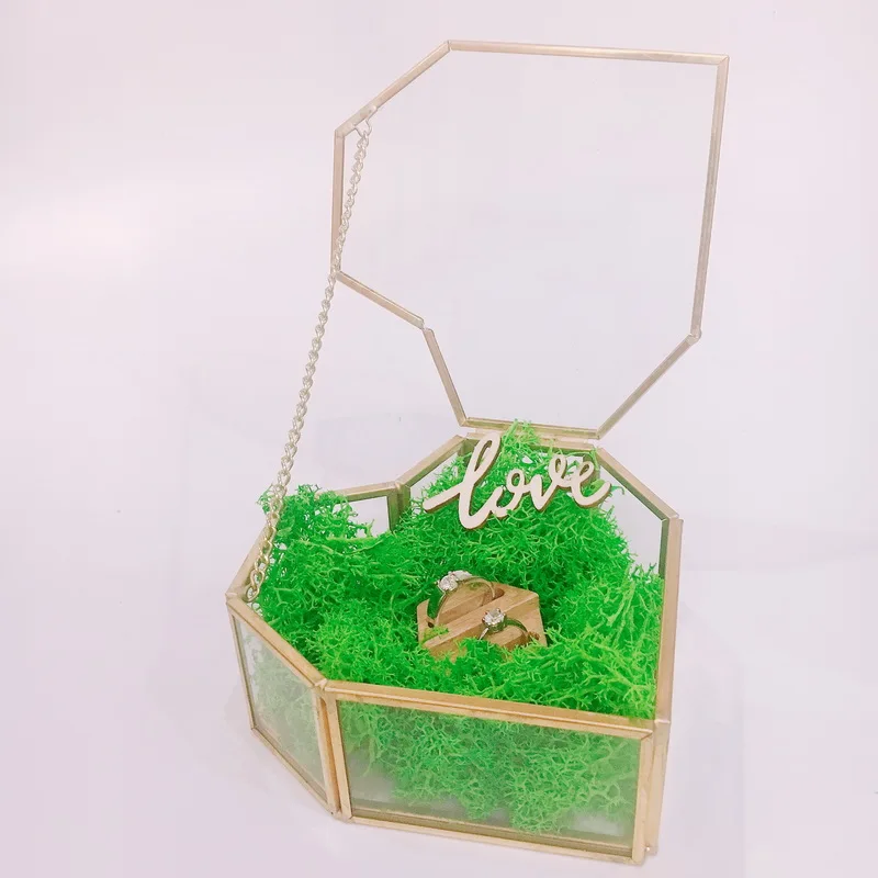 Геометрическая винтажная стеклянная коробка для свадебного кольца в форме сердца, свадебные подарки для гостей, контейнер для хранения для украшения вечных цветов