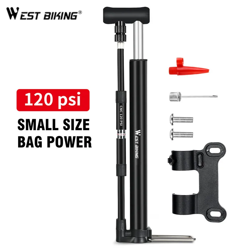 WEST BIKING Bike Foot Pump 120PSI High Pressure With Gauge Mini Portable Alloy For Schrader Presta Valve Tire Air Inflator | Спорт и