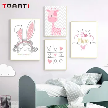 

Cute Giraffe Little Girl Canvas Posters Nursery Printing Pink Heart Nordic Style Pictures For Kids Home Living Room Decoration