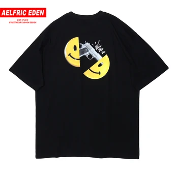 

Aelfric Eden Smiley Print HarajukuT Shirt Men Hip Hop Short Sleeve Streetwear 2020 Summer Cotton Tshirt Casual Fashion Tops Tees